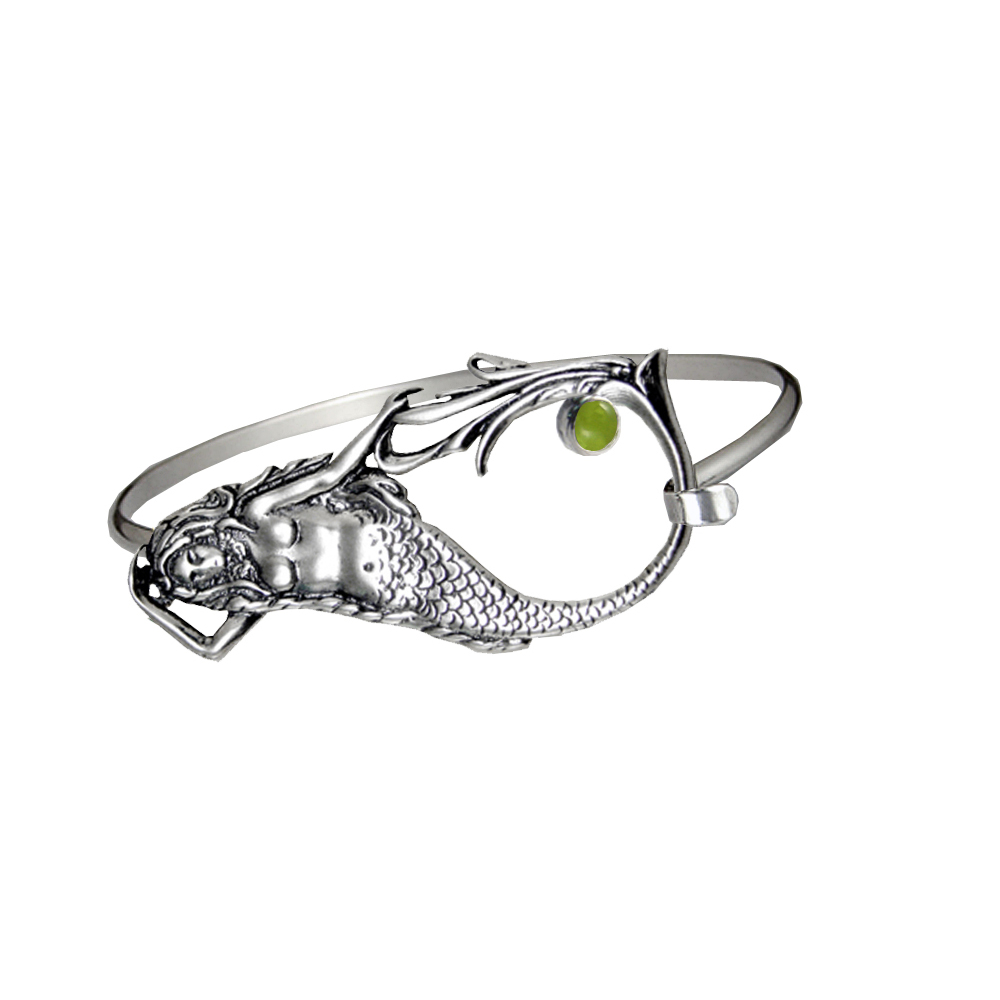 Sterling Silver Mermaid Strap Latch Spring Hook Bangle Bracelet With Peridot